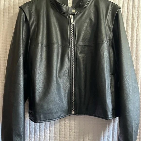 SPANX Black Leather Motorcycle Jacket with Zipper Closure- 2X - Picture 1 of 8
